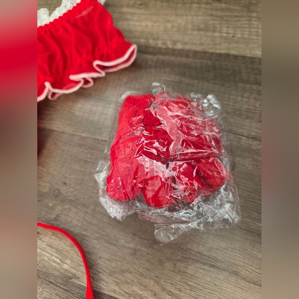 New Lingerie Maid Cosplay Red and White Lace Trim Costume 5 Piece Set Witchy - Picture 9 of 11